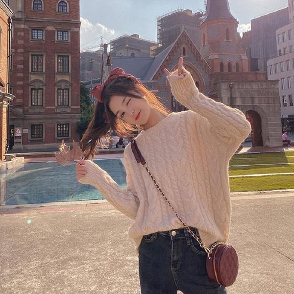2021 korean women sweater thicken solid color braided round neck long-sleeved pullover women's office lady twist knitting, White;black
2021 korean women sweater thicken solid color braided round neck long-sleeved pullover women's office lady twist knitting, White;black