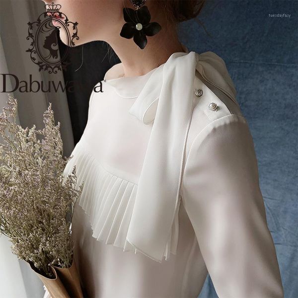women's blouses & shirts dabuwawa elegant pleated front blouse women autumn ruffle sleeve bow neck casual solid office lady dt1cst0051, White
women's blouses & shirts dabuwawa elegant pleated front blouse women autumn ruffle sleeve bow neck casual solid office lady dt1cst0051, White