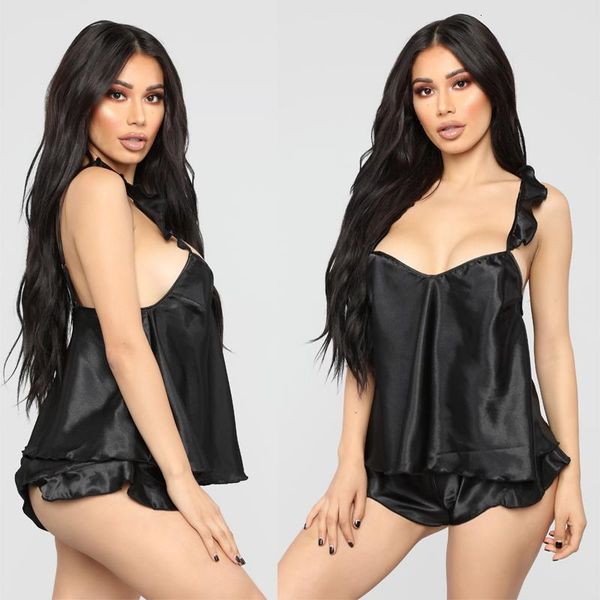 2pcs plus size women shiny silky satin pajamas set summer oversize casual ruffled sleeveless v neck sleepwear nightwear lingerie, Black;red
2pcs plus size women shiny silky satin pajamas set summer oversize casual ruffled sleeveless v neck sleepwear nightwear lingerie, Black;red