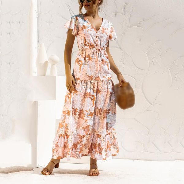 casual dresses women boho maxi dress summer v neck floral print lace up button long fashion short sleeve ruffles beach female robe, Black;gray
casual dresses women boho maxi dress summer v neck floral print lace up button long fashion short sleeve ruffles beach female robe, Black;gray