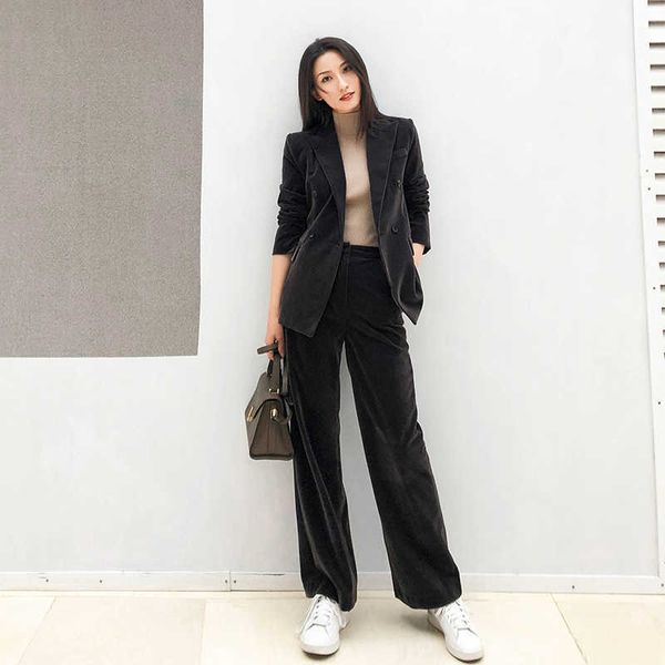women two piece set turn-down collar blazers and full length trousers suit ladies feminino autumn winter 210608, White
women two piece set turn-down collar blazers and full length trousers suit ladies feminino autumn winter 210608, White