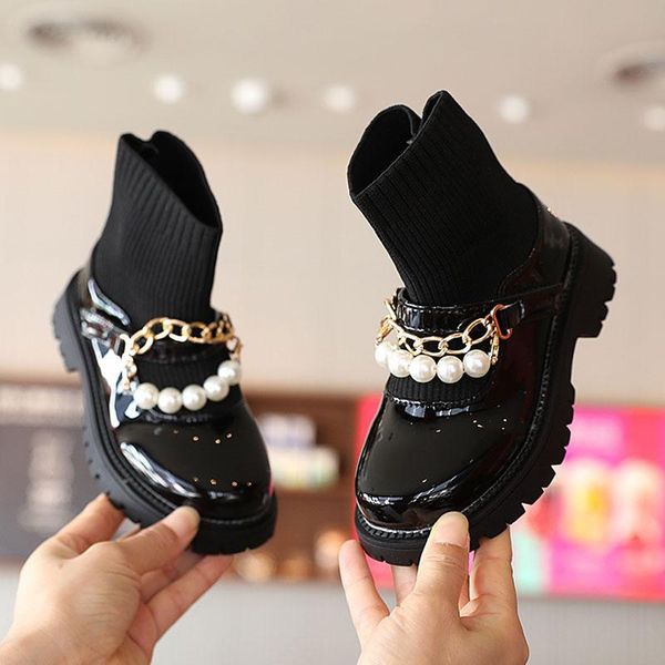 boots kids pearl chain shoes for girl knit ankle slip-on round toes leather boot 2021 child school uniform dress shoe 26-36, Black;grey
boots kids pearl chain shoes for girl knit ankle slip-on round toes leather boot 2021 child school uniform dress shoe 26-36, Black;grey