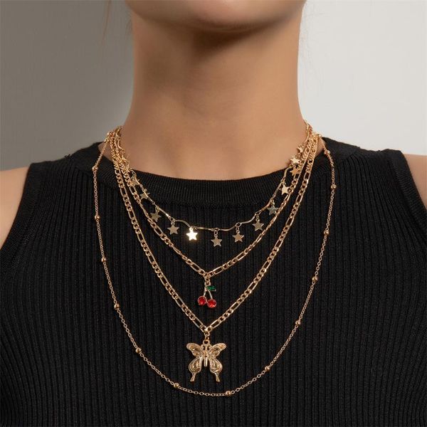 pendant necklaces multi-layer butterfly necklace clavicle chain inlay rhinestone cherry star charm choker for women party jewelr, Silver
pendant necklaces multi-layer butterfly necklace clavicle chain inlay rhinestone cherry star charm choker for women party jewelr, Silver