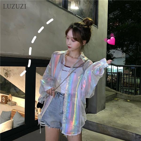 women's blouses & shirts luzuzi rainbow loose women harajuku glossy tulle blouse kawaii kimono cardigan female clothes blusas tule, White
women's blouses & shirts luzuzi rainbow loose women harajuku glossy tulle blouse kawaii kimono cardigan female clothes blusas tule, White
