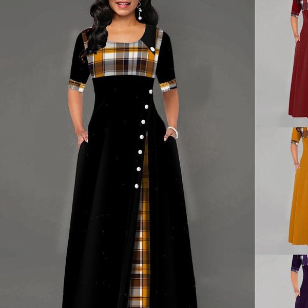 half sleeve elegant women irregular dress patchwork plaid pocket long summer dress big swing party dress vestidos, Black;gray
half sleeve elegant women irregular dress patchwork plaid pocket long summer dress big swing party dress vestidos, Black;gray