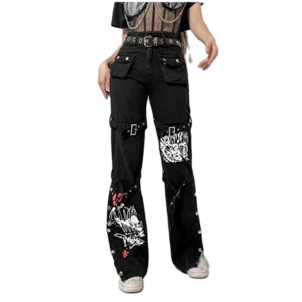 women's jeans europe-usa style women high waist cartoon printed pocket open fork straight type hippie personality black cowboy pants, Blue
women's jeans europe-usa style women high waist cartoon printed pocket open fork straight type hippie personality black cowboy pants, Blue
