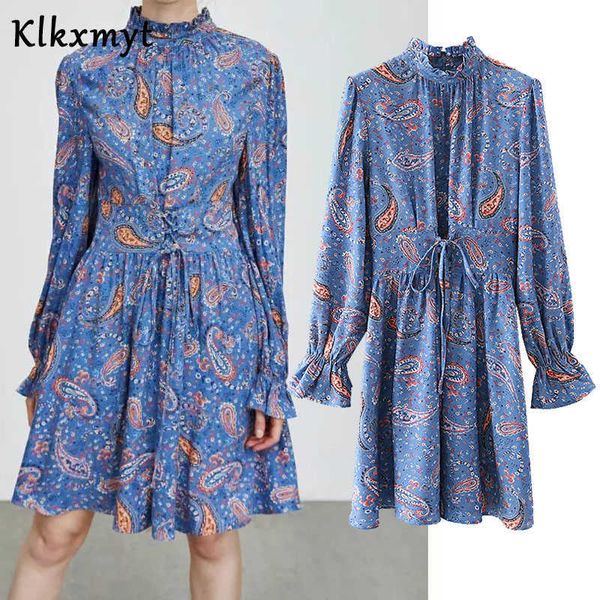 klkxmyt za dress women fashion print lace-up mini vintage long sleeve ruffled collar female es vestidos mujer 210527, Black;gray
klkxmyt za dress women fashion print lace-up mini vintage long sleeve ruffled collar female es vestidos mujer 210527, Black;gray
