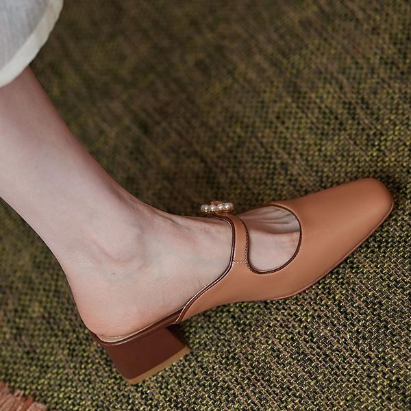 slippers women sandals natural leather shoes 22-25cm full thick heel summer essentials womens pearl mary jane mules, Black
slippers women sandals natural leather shoes 22-25cm full thick heel summer essentials womens pearl mary jane mules, Black