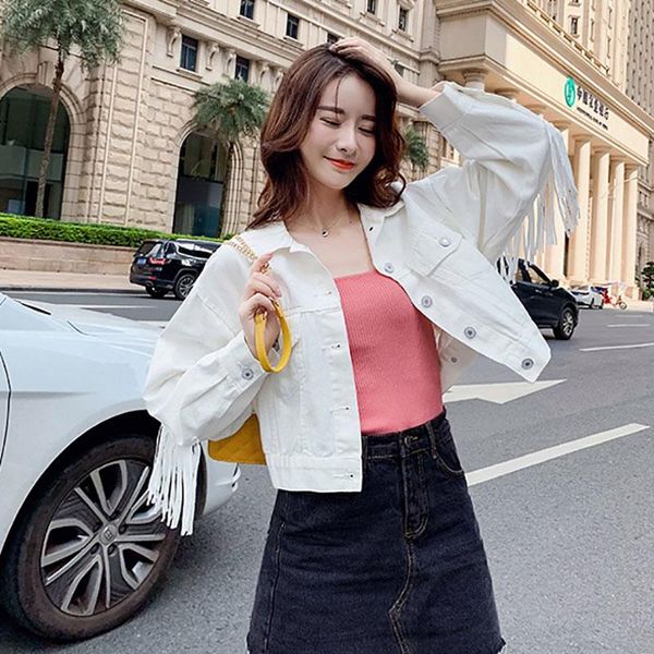 women's jackets 2021 spring tassel short jeans jacket for women long sleeve casual denim female fashion white student jean basic coat, Black;brown
women's jackets 2021 spring tassel short jeans jacket for women long sleeve casual denim female fashion white student jean basic coat, Black;brown