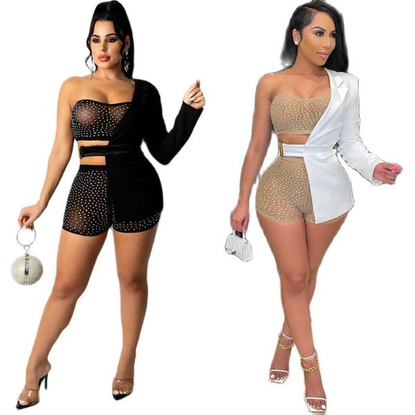 women's tracksuits shorts sets summer one side lapel long sleeve belt irregular coat shoulder short set for woman 3 piece women, Gray
women's tracksuits shorts sets summer one side lapel long sleeve belt irregular coat shoulder short set for woman 3 piece women, Gray