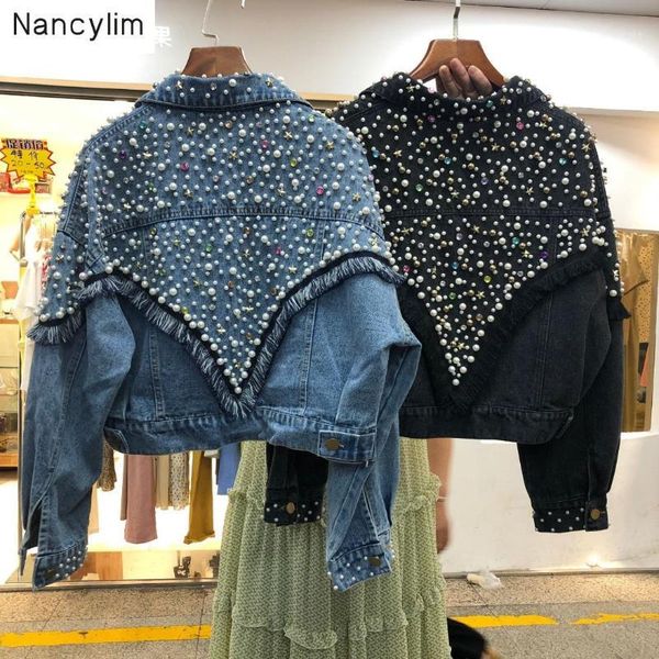 2019 autumn new fashion heavy industry beads washing denim jacket coat women loose short cowboy coats studded jeans jackets1, Black;brown
2019 autumn new fashion heavy industry beads washing denim jacket coat women loose short cowboy coats studded jeans jackets1, Black;brown