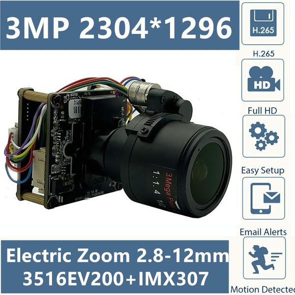 electric zoom 2.8-12mm 4x ip camera module board irc 3516ev200+imx307 h.265 3mp 2304*1296 low illumination onvif p2p cms xmeye
electric zoom 2.8-12mm 4x ip camera module board irc 3516ev200+imx307 h.265 3mp 2304*1296 low illumination onvif p2p cms xmeye