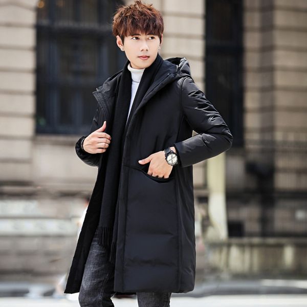 2019 new down men's medium and long korean slim fit hooded thickened warm youth et m-5, Black
2019 new down men's medium and long korean slim fit hooded thickened warm youth et m-5, Black