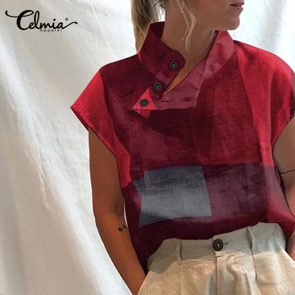 women's blouses & shirts celmia 2021 summer women casual loose short sleeve fashion high collar buttons vintage plaid holiday blusas, White
women's blouses & shirts celmia 2021 summer women casual loose short sleeve fashion high collar buttons vintage plaid holiday blusas, White