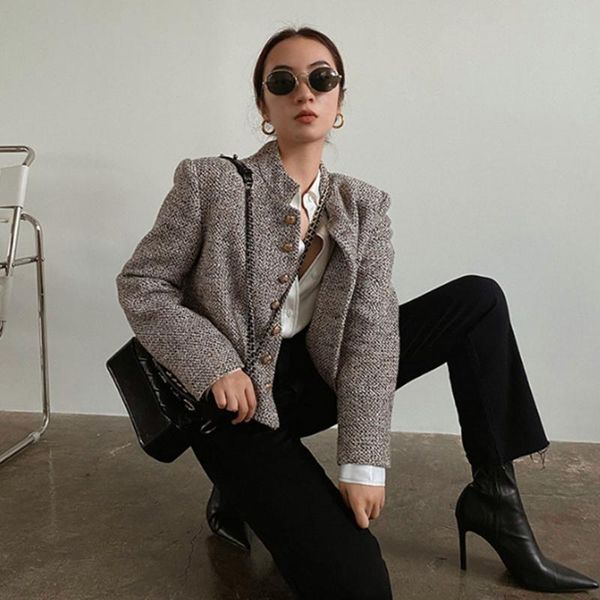 women's jackets runway designers winter short tweed jacket women vintage gold buttons long sleeve houndstooth slim wool coat outwear, Black;brown
women's jackets runway designers winter short tweed jacket women vintage gold buttons long sleeve houndstooth slim wool coat outwear, Black;brown