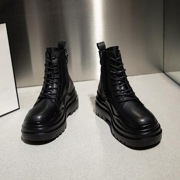 boots women's genuine leather thick sole platform flat lace-up motorcycle tound toe casual soft comfortable short booties shoes, Black
boots women's genuine leather thick sole platform flat lace-up motorcycle tound toe casual soft comfortable short booties shoes, Black