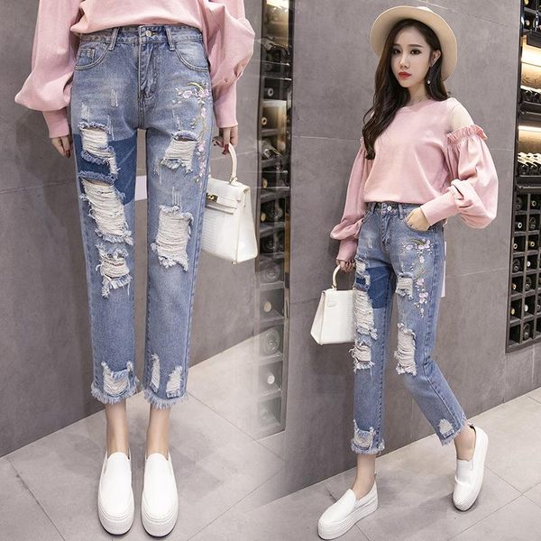 amolapha women 3d flower cartoon pattern beading sequined washed ripped mid calf jeans deinm jean pants, Blue
amolapha women 3d flower cartoon pattern beading sequined washed ripped mid calf jeans deinm jean pants, Blue
