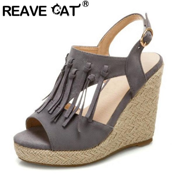 reave cat new 2021 women sandals open toe 11cm wedge heels nubuck buckle tassels stylish exotic big size 34-50 casual a3905, Black
reave cat new 2021 women sandals open toe 11cm wedge heels nubuck buckle tassels stylish exotic big size 34-50 casual a3905, Black