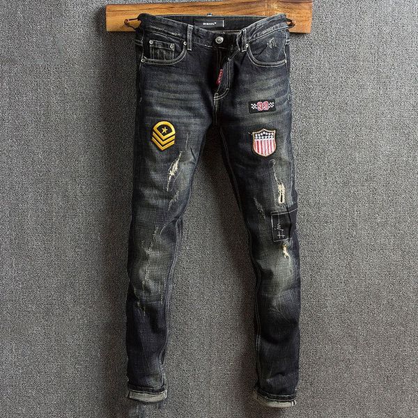 2021 new italian vintage fashion retro slim fit ripped pencil pants streetwear patches designer hip hop jeans men hv2e, Blue
2021 new italian vintage fashion retro slim fit ripped pencil pants streetwear patches designer hip hop jeans men hv2e, Blue