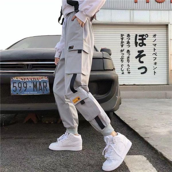 women cargo pants ribbon muti-pocket joggers elastic waist high hip hop streetpants females trousers men's, Black
women cargo pants ribbon muti-pocket joggers elastic waist high hip hop streetpants females trousers men's, Black