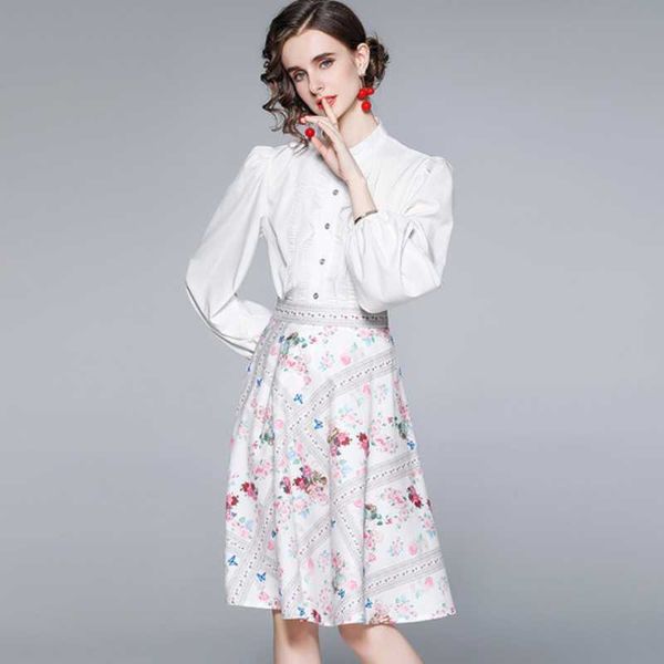 women elegant 2 piece set fashion sweet ruffles puff sleeve white shirt + high waist floral printed midi skirt suit 210526
women elegant 2 piece set fashion sweet ruffles puff sleeve white shirt + high waist floral printed midi skirt suit 210526