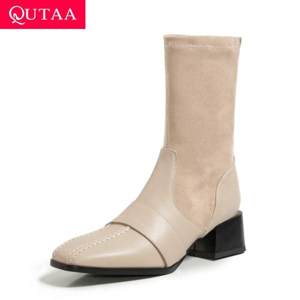 boots qutaa 2021 square heel slip on ankle autumn winter flock pu leather short toe all match women shoes size34-43, Black
boots qutaa 2021 square heel slip on ankle autumn winter flock pu leather short toe all match women shoes size34-43, Black