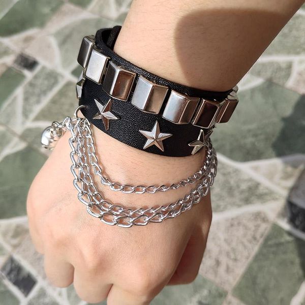 charm bracelets black pu leather wristband bracelet cuff goth gothic bar punk women men metal armbands cosplay can be adjusted jewelry, Golden;silver
charm bracelets black pu leather wristband bracelet cuff goth gothic bar punk women men metal armbands cosplay can be adjusted jewelry, Golden;silver
