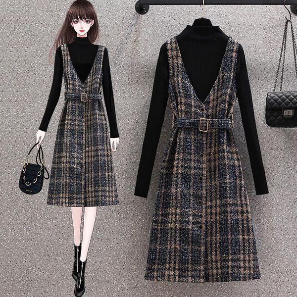 casual dresses loose oversized 4xl women sets autumn winter knitted sweater + wool&blends sleeveless overall dress 2-piece ke2011, Black;gray
casual dresses loose oversized 4xl women sets autumn winter knitted sweater + wool&blends sleeveless overall dress 2-piece ke2011, Black;gray