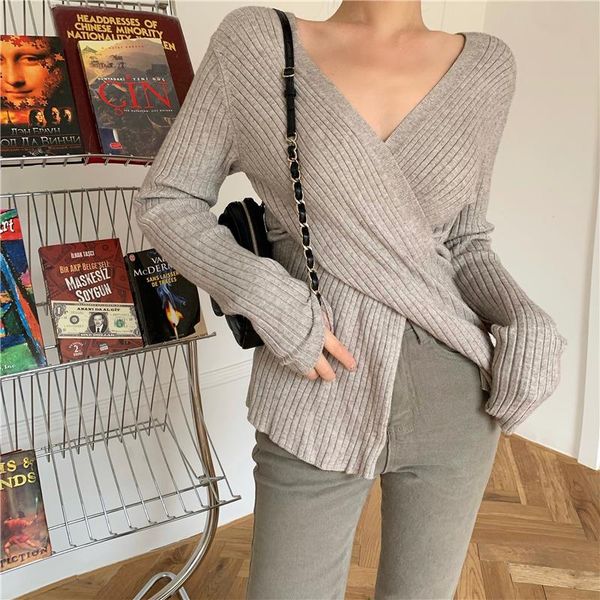 3colors womens knitted sweater autumn and winter 2021 loose korean style irregular v neck sweaters and pullovers womens (r99513, White;black
3colors womens knitted sweater autumn and winter 2021 loose korean style irregular v neck sweaters and pullovers womens (r99513, White;black