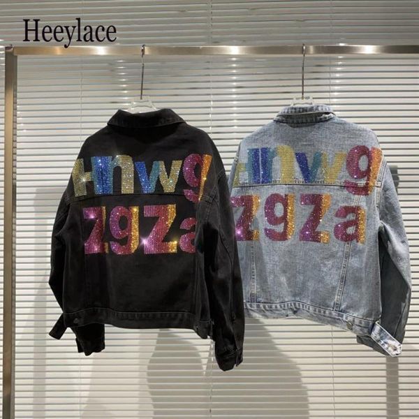 women's jackets streetwear sequined jeans jacket women 2021 spring long sleeve colorful letter crystal drilling loose denim costs, Black;brown
women's jackets streetwear sequined jeans jacket women 2021 spring long sleeve colorful letter crystal drilling loose denim costs, Black;brown