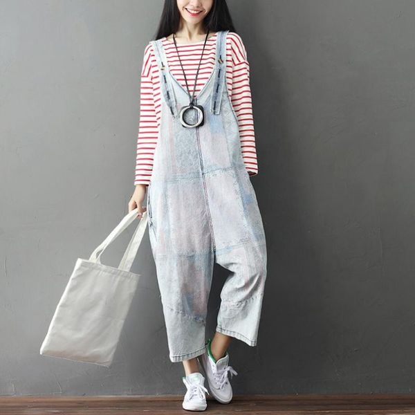 women's jeans casual overalls plus size loose print denim cross-pants ankle length, Blue
women's jeans casual overalls plus size loose print denim cross-pants ankle length, Blue