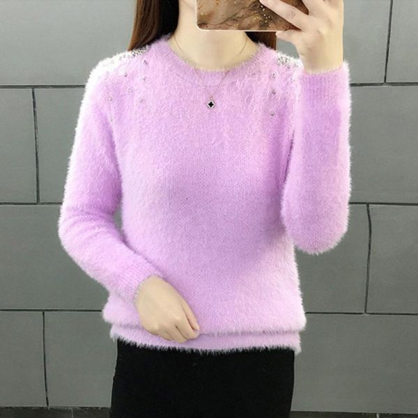 women's sweaters 2021 autumn winter fashion women sweater o-neck long sleeve water mink beaded female knitted pullovers, White;black
women's sweaters 2021 autumn winter fashion women sweater o-neck long sleeve water mink beaded female knitted pullovers, White;black