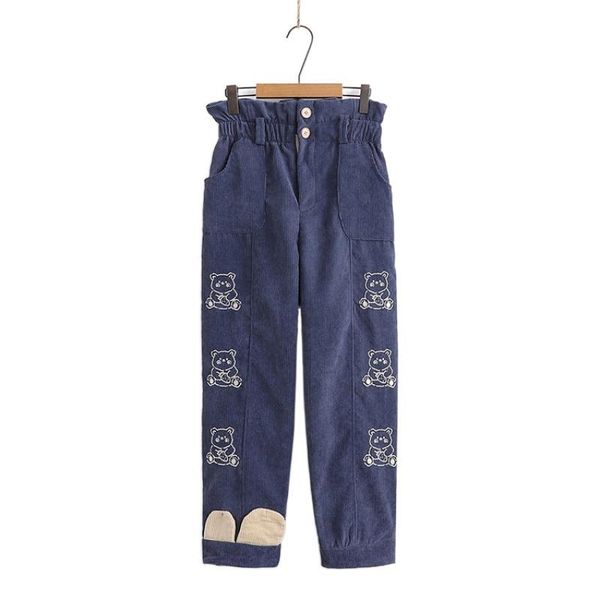 women's pants & capris cartoon bear embroidery corduroy women 2021autumn elastic waist pocket straight mori girl trousers, Black;white
women's pants & capris cartoon bear embroidery corduroy women 2021autumn elastic waist pocket straight mori girl trousers, Black;white