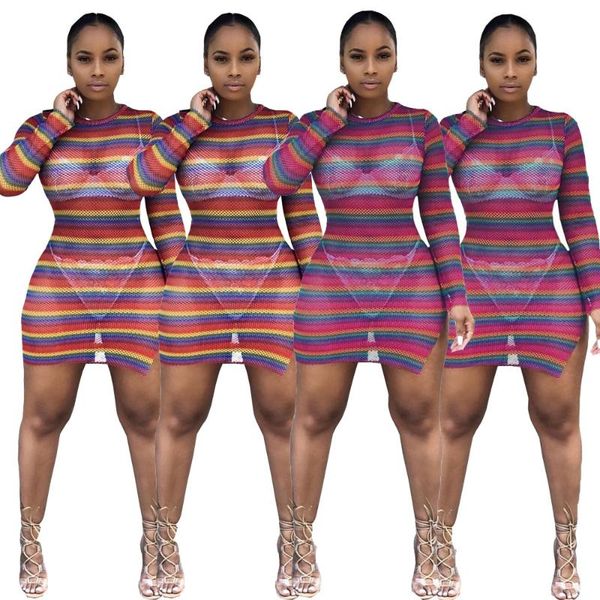casual dresses colorful stripe mesh perspective bottom split tight mini dress 2021 women's beach style fashionable nightclub, Black;gray
casual dresses colorful stripe mesh perspective bottom split tight mini dress 2021 women's beach style fashionable nightclub, Black;gray