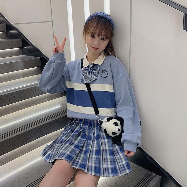 women's hoodies & sweatshirts striped turn-down collar spring autumn long sleeve korean preppy style clothing fashion pullovers, Black
women's hoodies & sweatshirts striped turn-down collar spring autumn long sleeve korean preppy style clothing fashion pullovers, Black