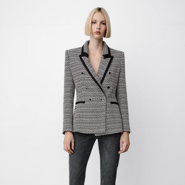 women's suits & blazers 2021 coat contrast color trim texture blazer women, White;black
women's suits & blazers 2021 coat contrast color trim texture blazer women, White;black