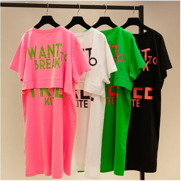 summer korean alphabet printed loose cotton shirt women short sleeve long t-shirts students simple tee shirt dress 210722, White
summer korean alphabet printed loose cotton shirt women short sleeve long t-shirts students simple tee shirt dress 210722, White