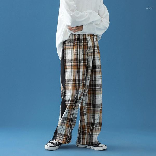 men's pants autumn straight plaid for men fashion loose ankle-length pant drawstring feet splicing joggers trousers hip hop sweatpants, Black
men's pants autumn straight plaid for men fashion loose ankle-length pant drawstring feet splicing joggers trousers hip hop sweatpants, Black