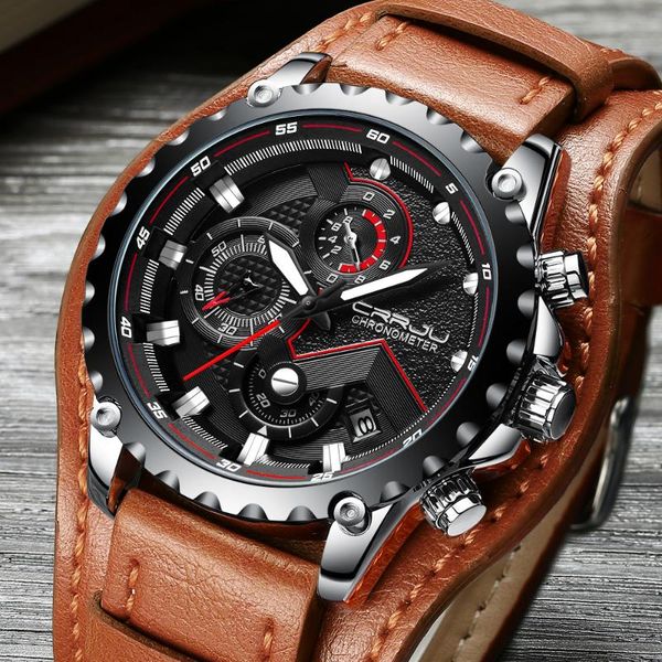 wristwatches crrju fashion mens watches military quartz watch premium leather waterproof sport chronograph men, Slivery;brown
wristwatches crrju fashion mens watches military quartz watch premium leather waterproof sport chronograph men, Slivery;brown
