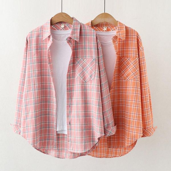 women's blouses & shirts womens plaid loose and long sleeve checked female clothes outwear, White
women's blouses & shirts womens plaid loose and long sleeve checked female clothes outwear, White