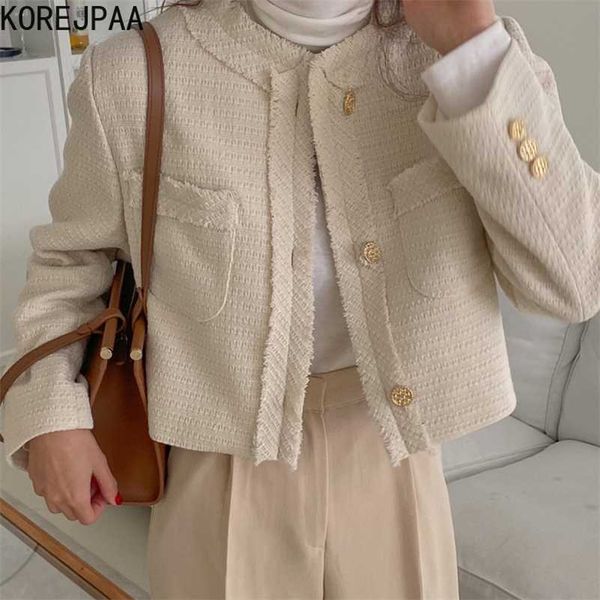 korejpaa women jackets autumn korea temperament ladies round neck raw edge stitching three buttons loose pocket tweed coat 220118, Black;brown
korejpaa women jackets autumn korea temperament ladies round neck raw edge stitching three buttons loose pocket tweed coat 220118, Black;brown