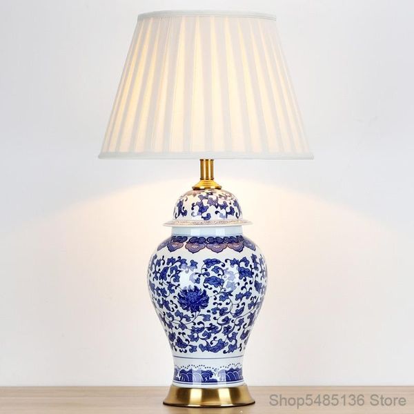 classical chinese blue and white porcelain table lamps living room decor bedroom desk lamps fabric ceramic l light fixtures