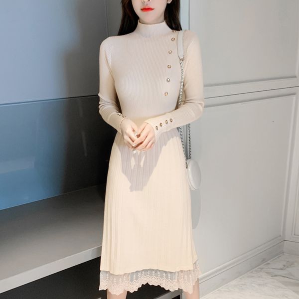 2021 new lace hem buttons midi korean spring knitted es for women casual elegant long sleeve sweater winter woman black c229 t6y7, Black;gray
2021 new lace hem buttons midi korean spring knitted es for women casual elegant long sleeve sweater winter woman black c229 t6y7, Black;gray