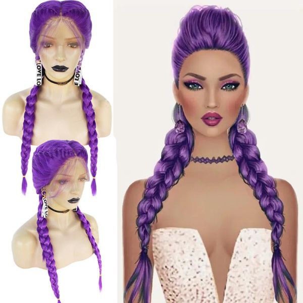 synthetic wigs purple braided with baby hair high temperature fiber lace front for women natural 2x twist double braids wig, Black 
synthetic wigs purple braided with baby hair high temperature fiber lace front for women natural 2x twist double braids wig, Black