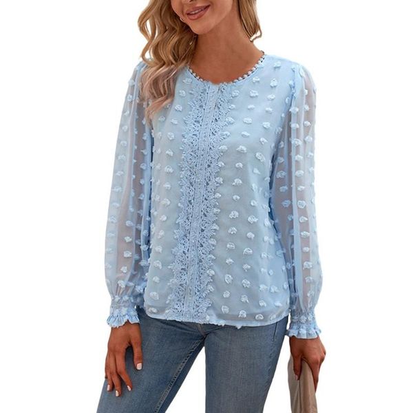 women's blouses & shirts womens chiffon blouse casual round neck long sleeve pom daily basic, White
women's blouses & shirts womens chiffon blouse casual round neck long sleeve pom daily basic, White
