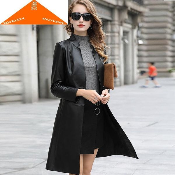women's leather & faux sheepskin spring real female genuine women montone jacket long trench coat autumn clothes lwl9496, Black
women's leather & faux sheepskin spring real female genuine women montone jacket long trench coat autumn clothes lwl9496, Black
