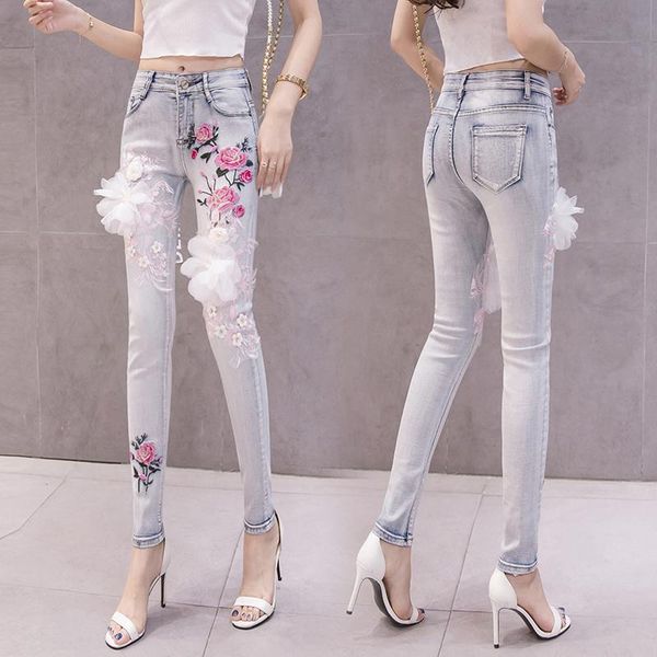 women's jeans women skinny pencil pants 2021 autumn 3d flower embroidery high waist elastic denim long trousers, Blue
women's jeans women skinny pencil pants 2021 autumn 3d flower embroidery high waist elastic denim long trousers, Blue