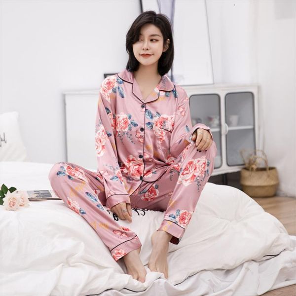 2 piece spring autumn ice women sleepwear silk satin pajamas set long sleeve suit female homewear, Black;red
2 piece spring autumn ice women sleepwear silk satin pajamas set long sleeve suit female homewear, Black;red