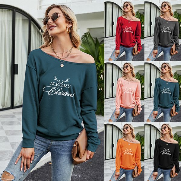 2021 autumn christmas alphabet printed casual long sleeve diagonal shoulder sweater for women, Black
2021 autumn christmas alphabet printed casual long sleeve diagonal shoulder sweater for women, Black