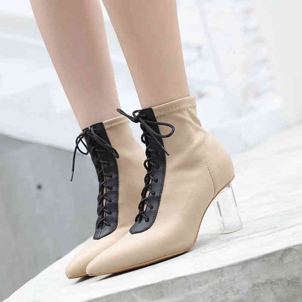 dress shoes women's ankle boots in high heels and platform, winter shoes for women, half elastic, women's dress, boots, seven-inch, Black